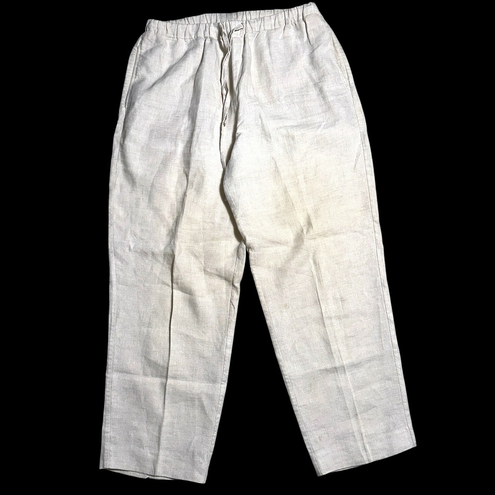 Orvis Sporting Traditions Womens Large Oatmeal Beige 100% Linen Drawstring Pants